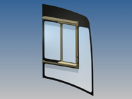 Ventana bus corredera conductor enrasada todo vidrio al exterior. Option manuelle et electrique.